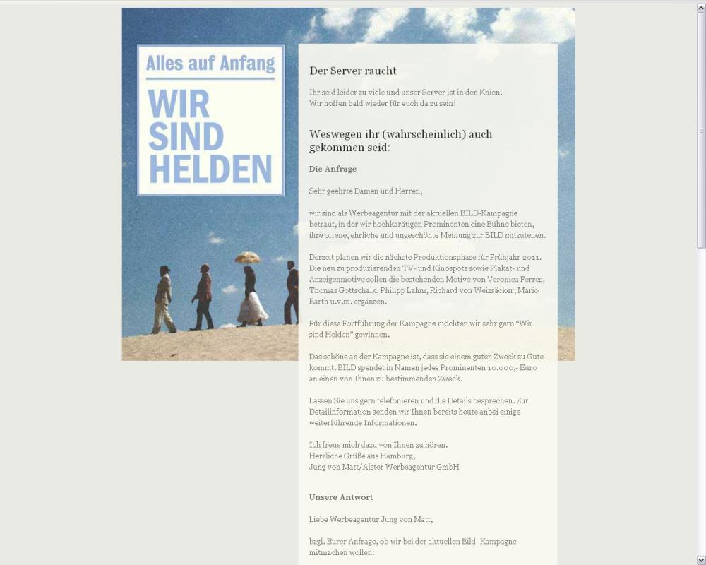 Screenshot der Internetseite www.wirsindhelden.de Screenshot der Internetseite www.wirsindhelden.de